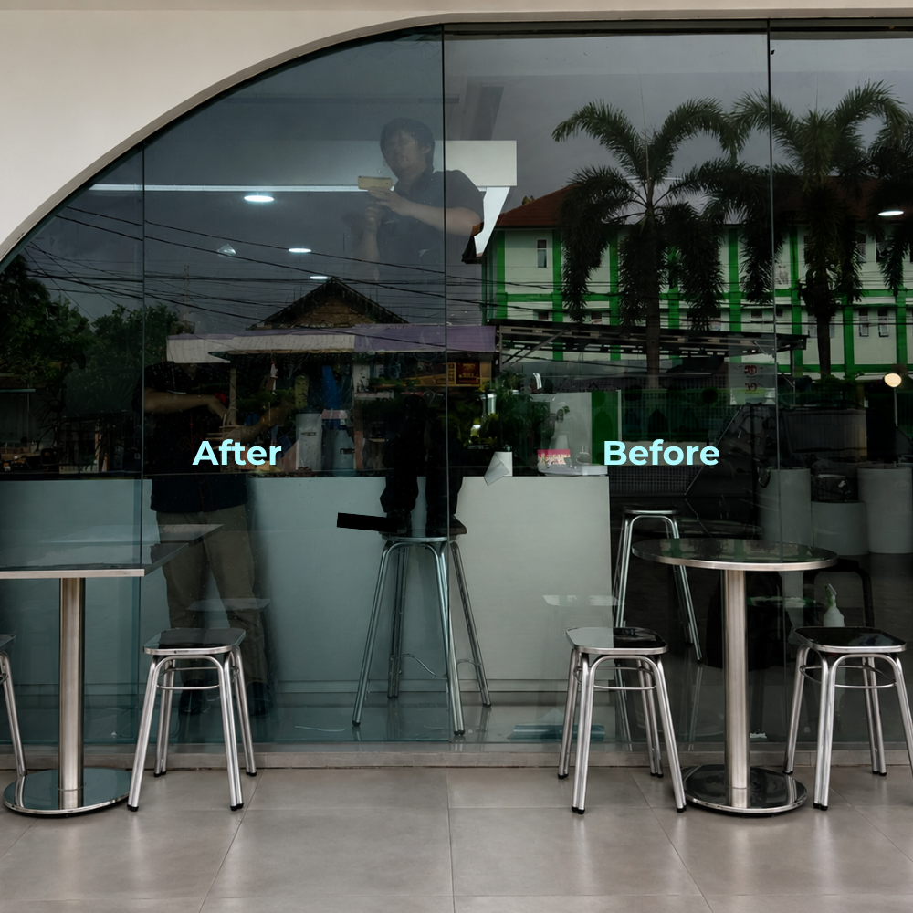 Tampilan Before After Ilumi Nano 20% untuk Gedung di Serang Banten